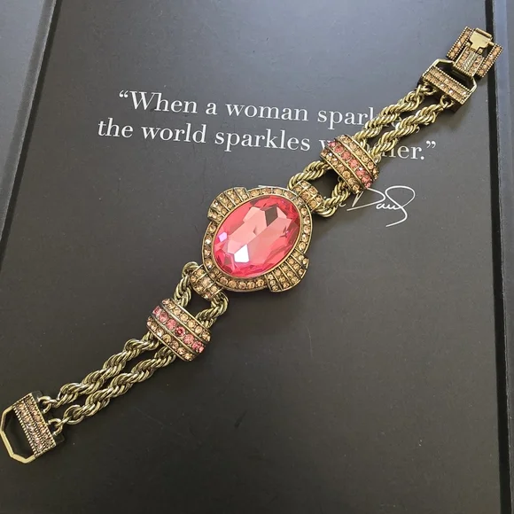 Heidi Daus Gold and Pink Statement Necklace, Earring, Bracelet Set - Picture 4 of 13